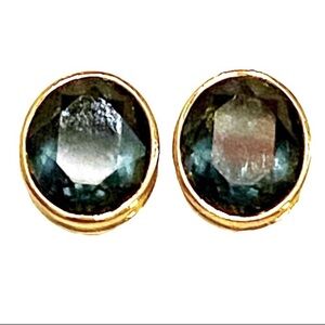GIVENCHY Vintage Sapphire Blue Rhinestone Earrings Clip On